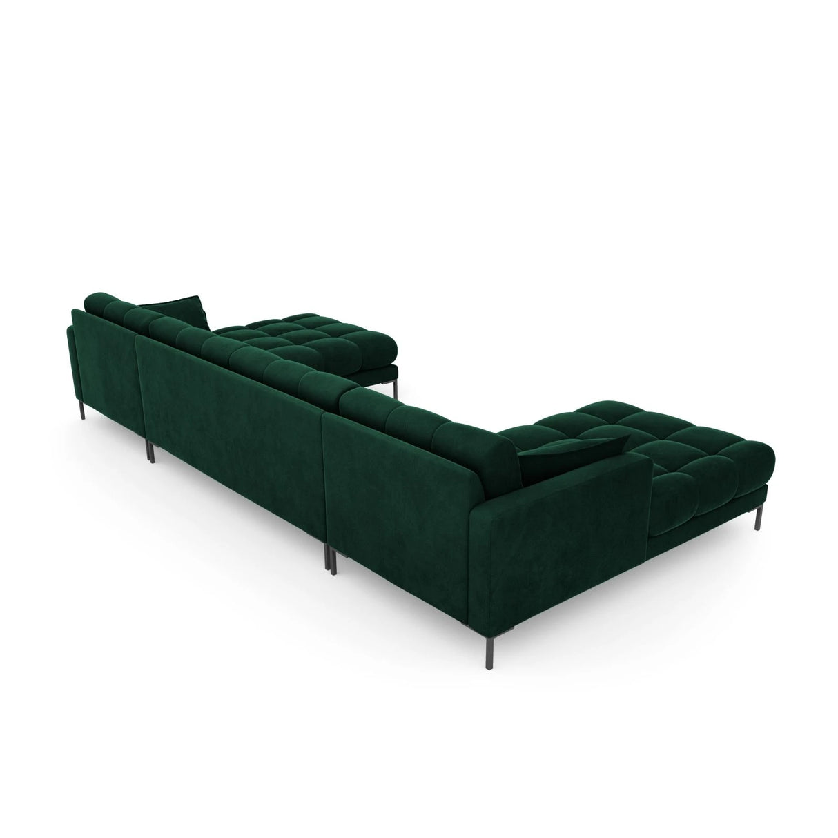 Mamaia 6-Sitzer Panorama-Sofa symmetrisch, Metallbeine Schwarz, mit Bezug aus Samt (Blu78) in Flaschengrün, 383x185 cm – Bild 6
