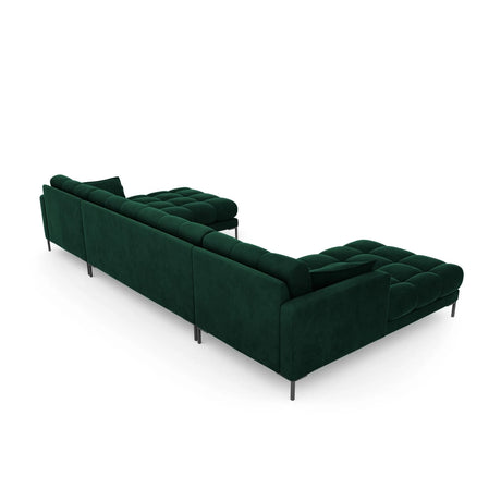 Mamaia 6-Sitzer Panorama-Sofa symmetrisch, Metallbeine Schwarz, mit Bezug aus Samt (Blu78) in Flaschengrün, 383x185 cm – Bild 6