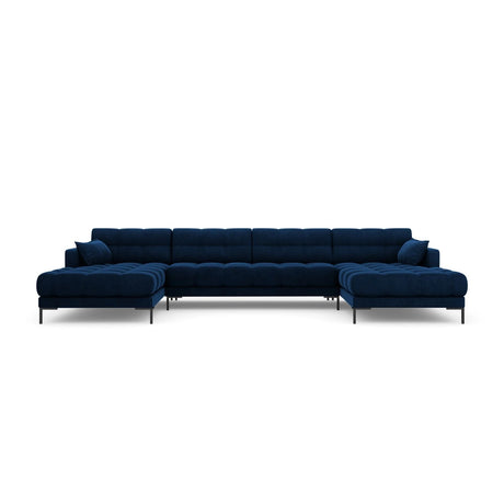 Mamaia 6-Sitzer Panorama-Sofa symmetrisch, Metallbeine Schwarz, mit Bezug aus Samt (Blu86) in Königsblau, 383x185 cm – Bild 4