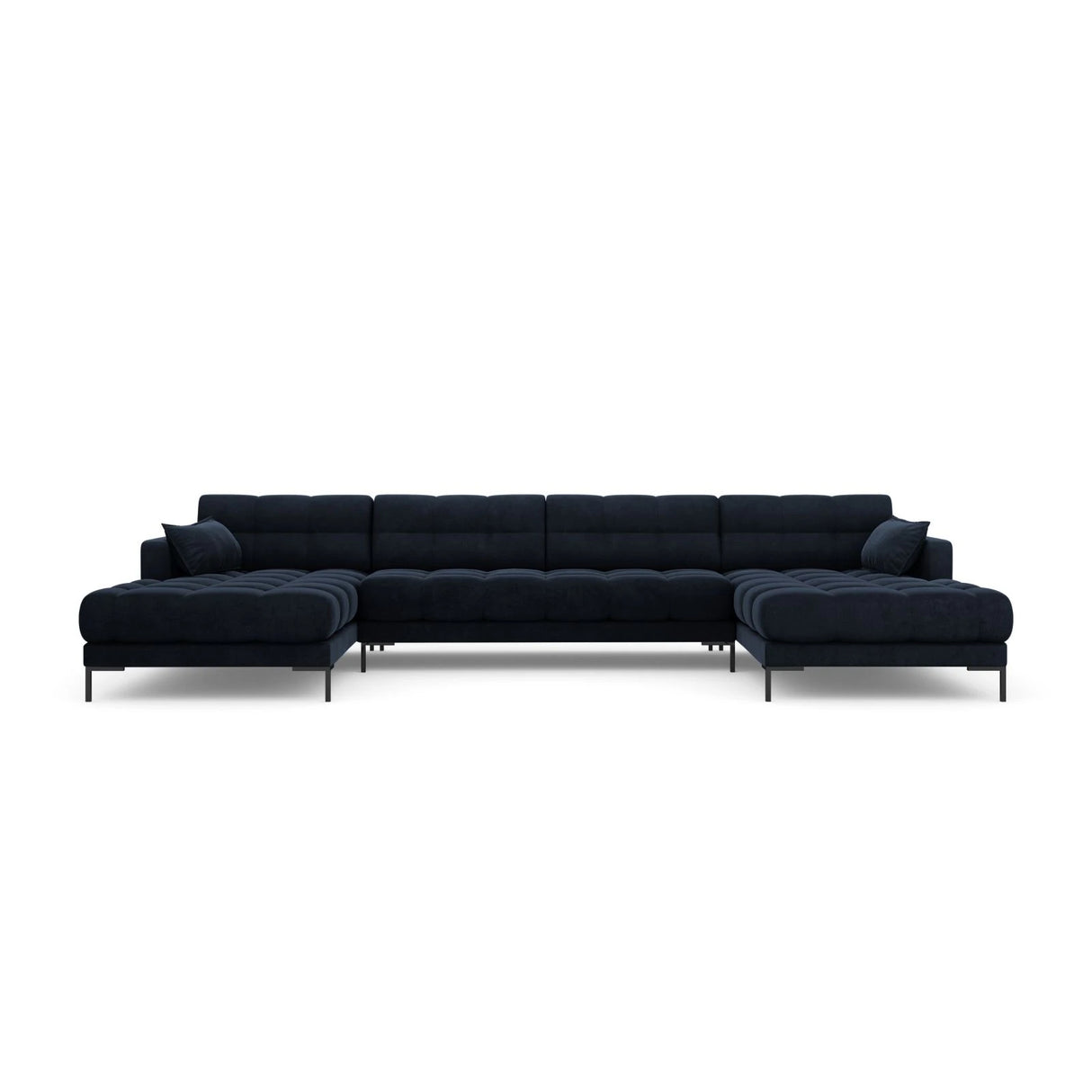 Mamaia 6-Sitzer Panorama-Sofa symmetrisch, Metallbeine Schwarz, mit Bezug aus Samt (Blu89) in Dunkelblau, 383x185 cm – Bild 4
