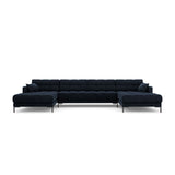 Mamaia 6-Sitzer Panorama-Sofa symmetrisch, Metallbeine Schwarz, mit Bezug aus Samt (Blu89) in Dunkelblau, 383x185 cm – Bild 4