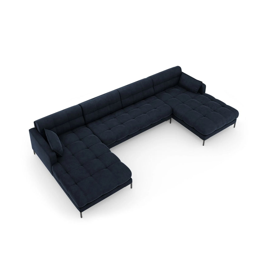 Mamaia 6-Sitzer Panorama-Sofa symmetrisch, Metallbeine Schwarz, mit Bezug aus Samt (Blu89) in Dunkelblau, 383x185 cm – Bild 5