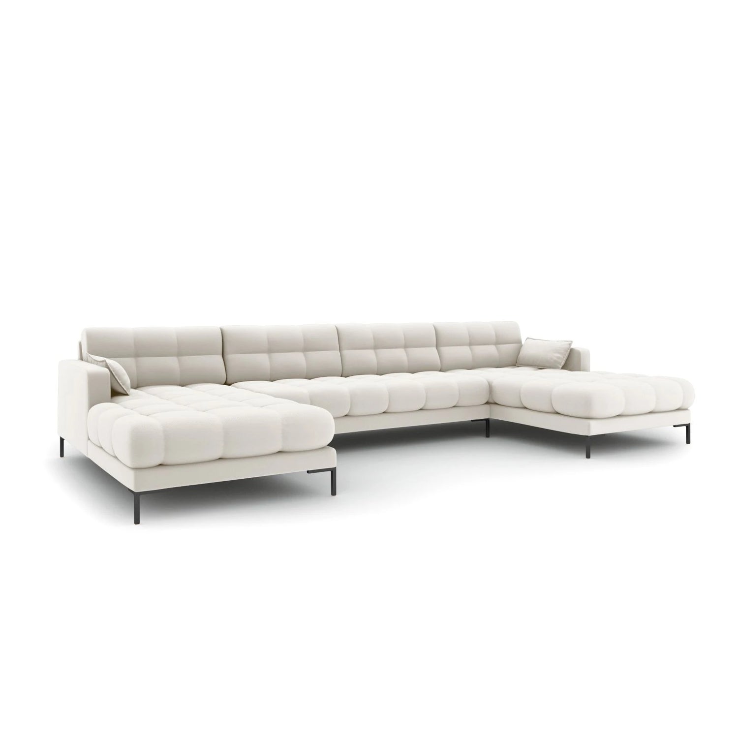 Mamaia 6-Sitzer Panorama-Sofa symmetrisch, Metallbeine Schwarz, mit Bezug aus Samt oder Strukturstoff, 383x185 cm – Bild 1