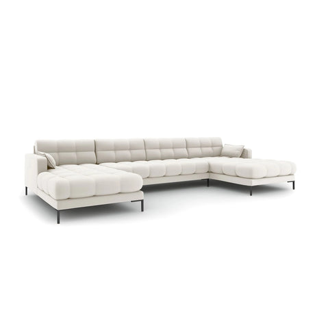 Mamaia 6-Sitzer Panorama-Sofa symmetrisch, Metallbeine Schwarz, mit Bezug aus Samt oder Strukturstoff, 383x185 cm – Bild 1