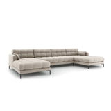 Mamaia 6-Sitzer Panorama-Sofa symmetrisch, Metallbeine Schwarz, mit Bezug aus Strukturierter Stoff (Nev04) in Beige, 383x185 cm – Bild 1