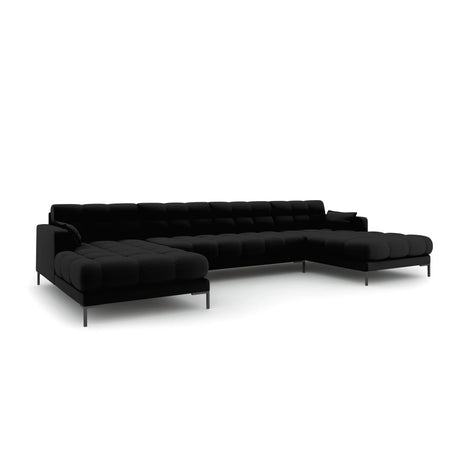 Mamaia 6-Sitzer Panorama-Sofa symmetrisch, Metallbeine Schwarz, mit Bezug aus Strukturierter Stoff (Nev100) in Schwarz, 383x185 cm – Bild 1