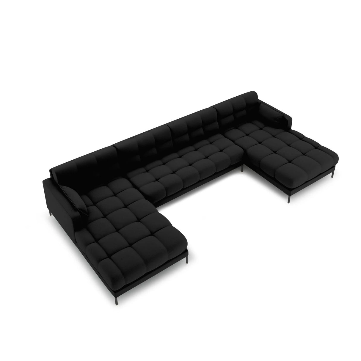 Mamaia 6-Sitzer Panorama-Sofa symmetrisch, Metallbeine Schwarz, mit Bezug aus Strukturierter Stoff (Nev100) in Schwarz, 383x185 cm – Bild 3
