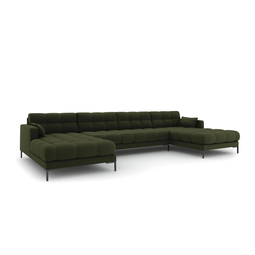 Mamaia 6-Sitzer Panorama-Sofa symmetrisch, Metallbeine Schwarz, mit Bezug aus Strukturierter Stoff (Nev39) in Grün, 383x185 cm – Bild 1