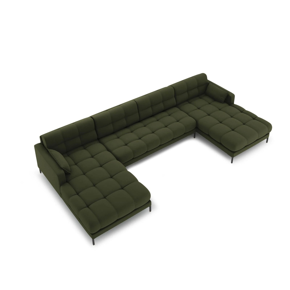 Mamaia 6-Sitzer Panorama-Sofa symmetrisch, Metallbeine Schwarz, mit Bezug aus Strukturierter Stoff (Nev39) in Grün, 383x185 cm – Bild 3