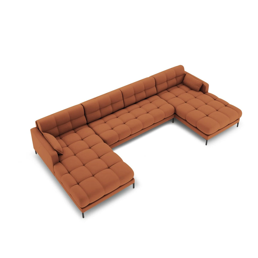 Mamaia 6-Sitzer Panorama-Sofa symmetrisch, Metallbeine Schwarz, mit Bezug aus Strukturierter Stoff (Nev52) in Ziegel, 383x185 cm – Bild 3