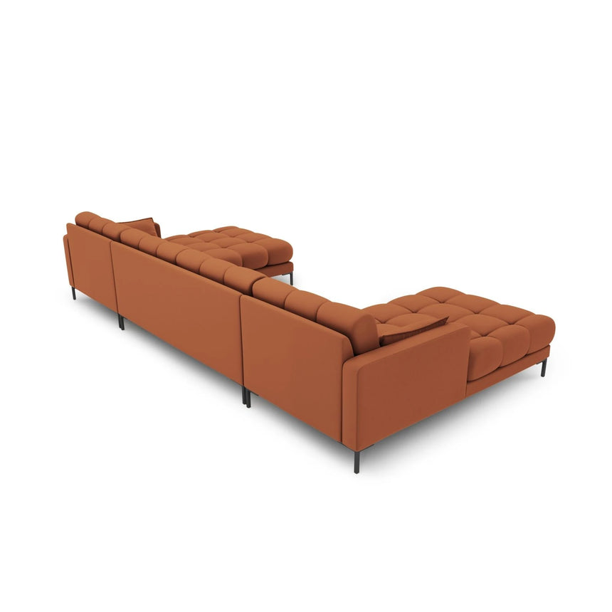 Mamaia 6-Sitzer Panorama-Sofa symmetrisch, Metallbeine Schwarz, mit Bezug aus Strukturierter Stoff (Nev52) in Ziegel, 383x185 cm – Bild 4