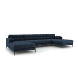 Mamaia 6-Sitzer Panorama-Sofa symmetrisch, Metallbeine Schwarz, mit Bezug aus Strukturierter Stoff (Nev77) in Blau, 383x185 cm – Bild 1