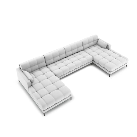Mamaia 6-Sitzer Panorama-Sofa symmetrisch, Metallbeine Schwarz, mit Bezug aus Strukturierter Stoff (Nev80) in Hellgrau, 383x185 cm – Bild 3