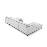 Mamaia 6-Sitzer Panorama-Sofa symmetrisch, Metallbeine Schwarz, mit Bezug aus Strukturierter Stoff (Nev80) in Hellgrau, 383x185 cm – Bild 4