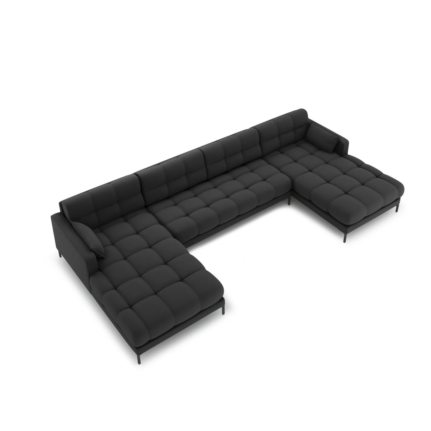 Mamaia 6-Sitzer Panorama-Sofa symmetrisch, Metallbeine Schwarz, mit Bezug aus Strukturierter Stoff (Nev97) in Dunkelgrau, 383x185 cm – Bild 3