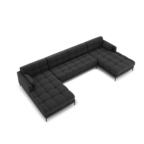 Mamaia 6-Sitzer Panorama-Sofa symmetrisch, Metallbeine Schwarz, mit Bezug aus Strukturierter Stoff (Nev97) in Dunkelgrau, 383x185 cm – Bild 3
