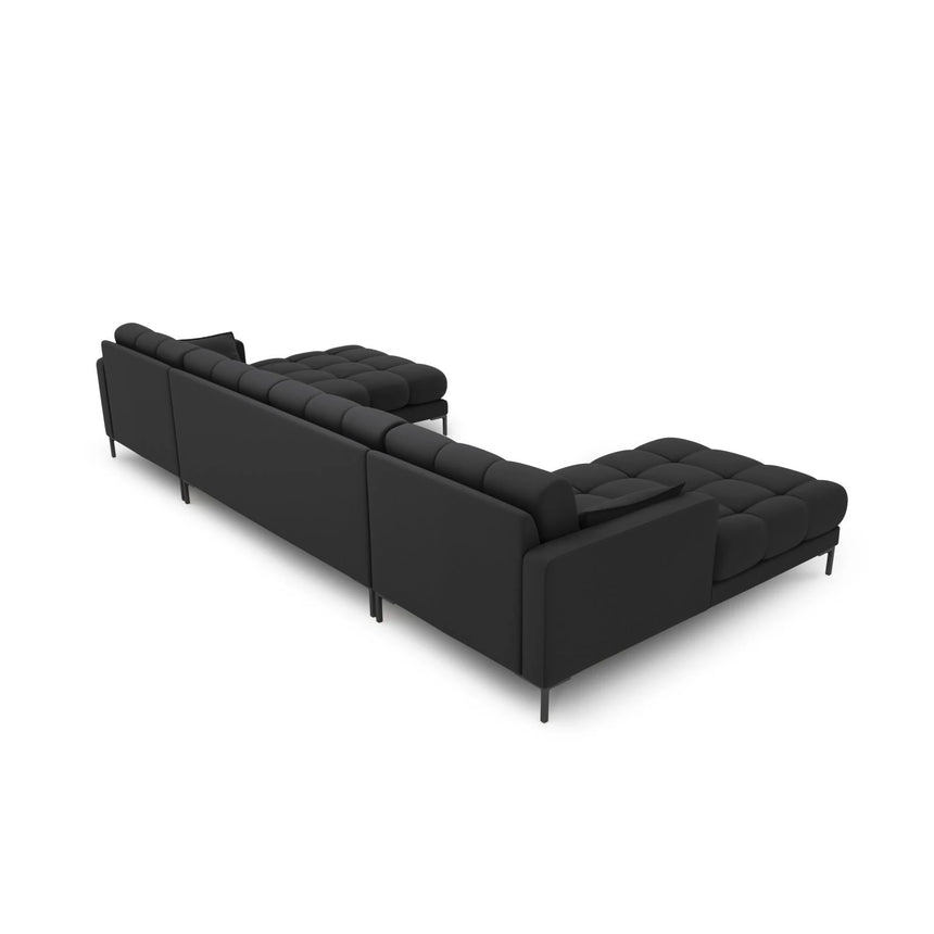 Mamaia 6-Sitzer Panorama-Sofa symmetrisch, Metallbeine Schwarz, mit Bezug aus Strukturierter Stoff (Nev97) in Dunkelgrau, 383x185 cm – Bild 4