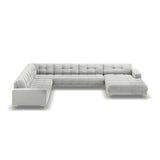 Mamaia 7-Sitzer Panorama-Ecksofa, Linke Seite, Beine Goldmetall, mit Bezug aus Samt (Blu03) in Silber, 327x256 cm – Bild 4