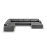 Mamaia 7-Sitzer Panorama-Ecksofa, Linke Seite, Beine Goldmetall, mit Bezug aus Samt (Blu13) in Hellgrau, 327x256 cm – Bild 4