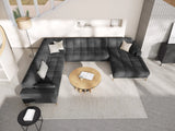 Mamaia 7-Sitzer Panorama-Ecksofa, Linke Seite, Beine Goldmetall, mit Bezug aus Samt (Blu18) in Dunkelgrau, 327x256 cm – Bild 2