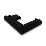 Mamaia 7-Sitzer Panorama-Ecksofa, Linke Seite, Beine Goldmetall, mit Bezug aus Samt (Blu19) in Schwarz, 327x256 cm – Bild 5