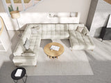 Mamaia 7-Sitzer Panorama-Ecksofa, Linke Seite, Beine Goldmetall, mit Bezug aus Samt (Blu22) in Leichtes Beige, 327x256 cm – Bild 2