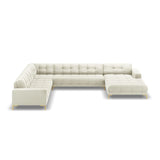 Mamaia 7-Sitzer Panorama-Ecksofa, Linke Seite, Beine Goldmetall, mit Bezug aus Samt (Blu22) in Leichtes Beige, 327x256 cm – Bild 4