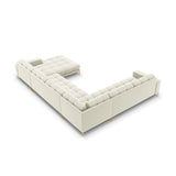 Mamaia 7-Sitzer Panorama-Ecksofa, Linke Seite, Beine Goldmetall, mit Bezug aus Samt (Blu22) in Leichtes Beige, 327x256 cm – Bild 5