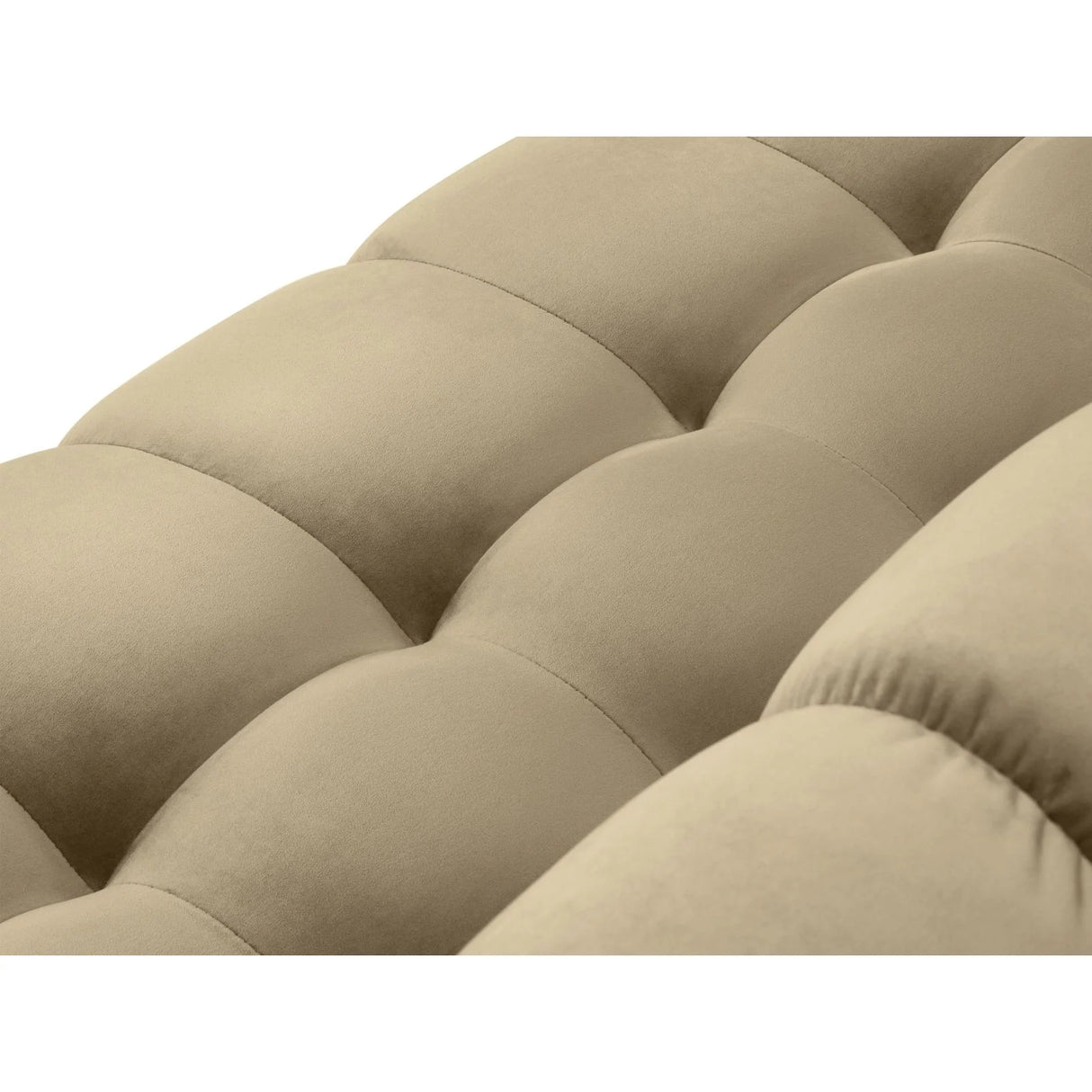 Mamaia 7-Sitzer Panorama-Ecksofa, Linke Seite, Beine Goldmetall, mit Bezug aus Samt (Blu28) in Beige, 327x256 cm – Bild 6