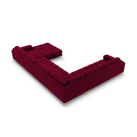 Mamaia 7-Sitzer Panorama-Ecksofa, Linke Seite, Beine Goldmetall, mit Bezug aus Samt (Blu59) in Rot, 327x256 cm – Bild 5
