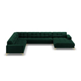Mamaia 7-Sitzer Panorama-Ecksofa, Linke Seite, Beine Goldmetall, mit Bezug aus Samt (Blu78) in Flaschengrün, 327x256 cm – Bild 4