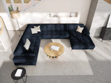 Mamaia 7-Sitzer Panorama-Ecksofa, Linke Seite, Beine Goldmetall, mit Bezug aus Samt (Blu89) in Dunkelblau, 327x256 cm – Bild 2