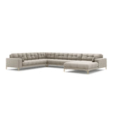 Mamaia 7-Sitzer Panorama-Ecksofa, Linke Seite, Beine Goldmetall, mit Bezug aus Strukturierter Stoff (Nev04) in Beige, 327x256 cm – Bild 1