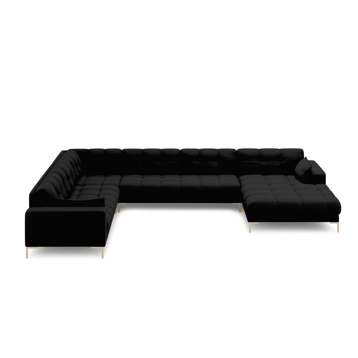 Mamaia 7-Sitzer Panorama-Ecksofa, Linke Seite, Beine Goldmetall, mit Bezug aus Strukturierter Stoff (Nev100) in Schwarz, 327x256 cm – Bild 3