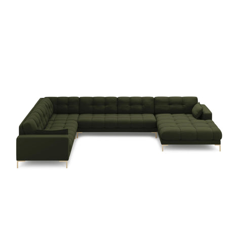 Mamaia 7-Sitzer Panorama-Ecksofa, Linke Seite, Beine Goldmetall, mit Bezug aus Strukturierter Stoff (Nev39) in Grün, 327x256 cm – Bild 3