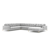 Mamaia 7-Sitzer Panorama-Ecksofa, Linke Seite, Beine Goldmetall, mit Bezug aus Strukturierter Stoff (Nev80) in Hellgrau, 327x256 cm – Bild 1