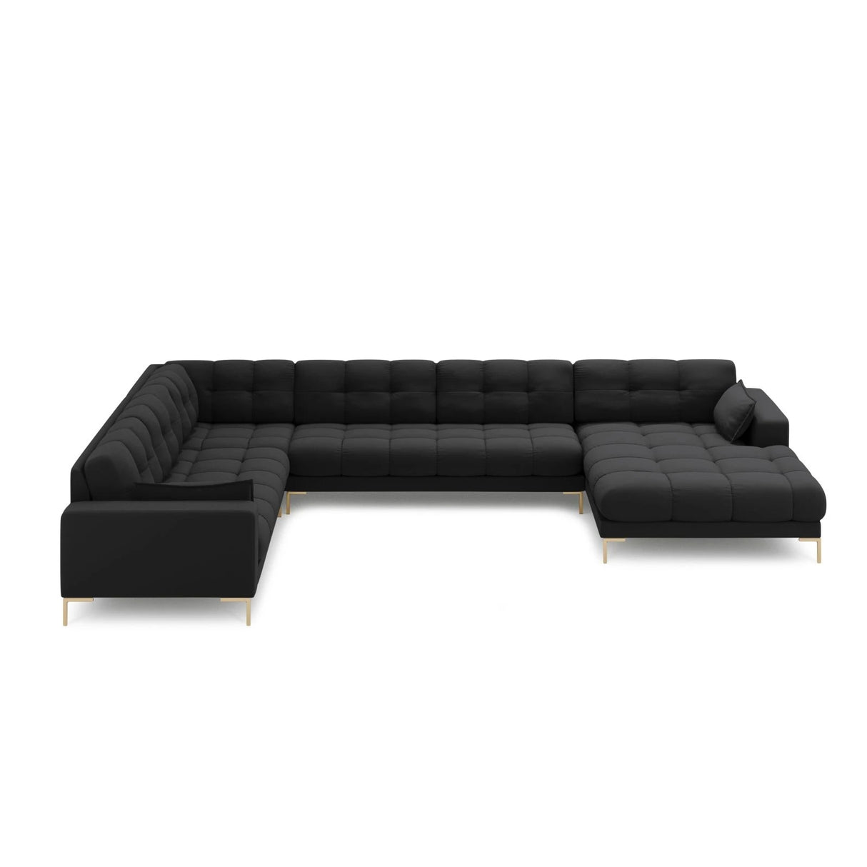 Mamaia 7-Sitzer Panorama-Ecksofa, Linke Seite, Beine Goldmetall, mit Bezug aus Strukturierter Stoff (Nev97) in Dunkelgrau, 327x256 cm – Bild 3