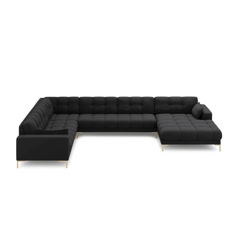 Mamaia 7-Sitzer Panorama-Ecksofa, Linke Seite, Beine Goldmetall, mit Bezug aus Strukturierter Stoff (Nev97) in Dunkelgrau, 327x256 cm – Bild 3