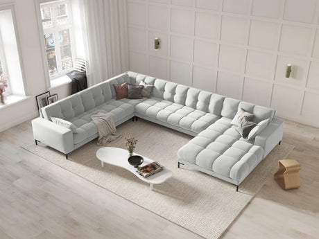 Mamaia 7-Sitzer Panorama-Ecksofa, Linke Seite, Metallbeine Schwarz, mit Bezug aus Samt (Blu03) in Silber, 327x256 cm – Bild 2