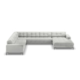 Mamaia 7-Sitzer Panorama-Ecksofa, Linke Seite, Metallbeine Schwarz, mit Bezug aus Samt (Blu03) in Silber, 327x256 cm – Bild 4