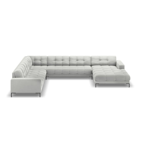 Mamaia 7-Sitzer Panorama-Ecksofa, Linke Seite, Metallbeine Schwarz, mit Bezug aus Samt (Blu03) in Silber, 327x256 cm – Bild 4