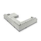 Mamaia 7-Sitzer Panorama-Ecksofa, Linke Seite, Metallbeine Schwarz, mit Bezug aus Samt (Blu03) in Silber, 327x256 cm – Bild 5