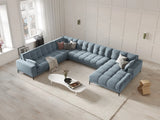 Mamaia 7-Sitzer Panorama-Ecksofa, Linke Seite, Metallbeine Schwarz, mit Bezug aus Samt (Blu06) in Hellblau, 327x256 cm – Bild 2