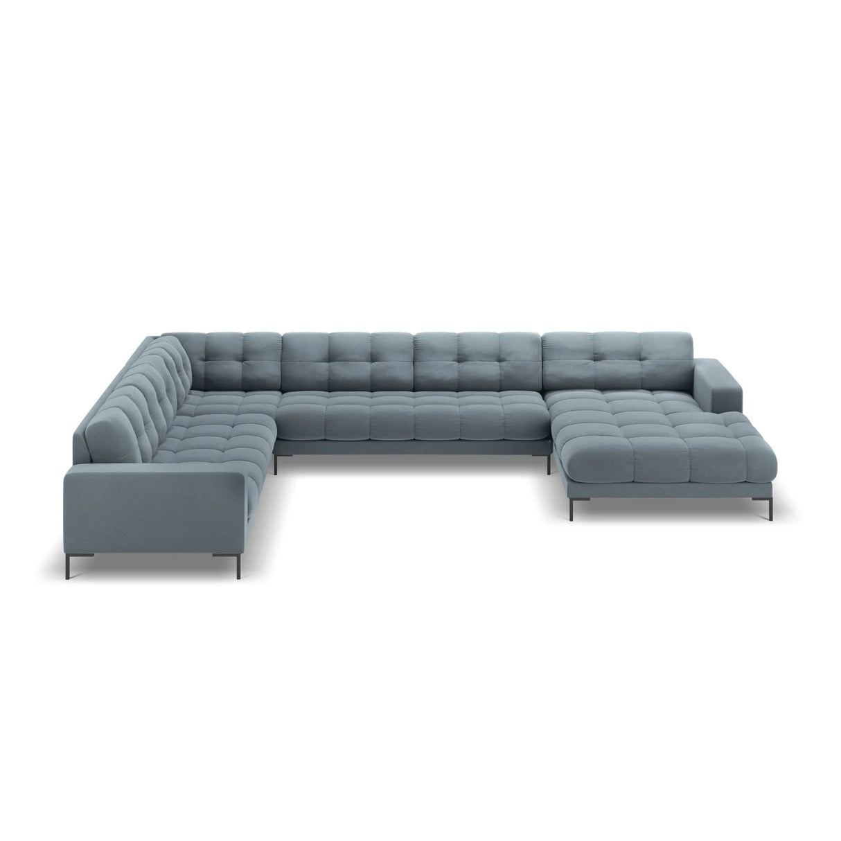 Mamaia 7-Sitzer Panorama-Ecksofa, Linke Seite, Metallbeine Schwarz, mit Bezug aus Samt (Blu06) in Hellblau, 327x256 cm – Bild 4