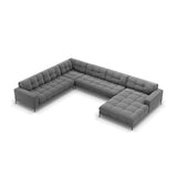Mamaia 7-Sitzer Panorama-Ecksofa, Linke Seite, Metallbeine Schwarz, mit Bezug aus Samt (Blu13) in Hellgrau, 327x256 cm – Bild 1
