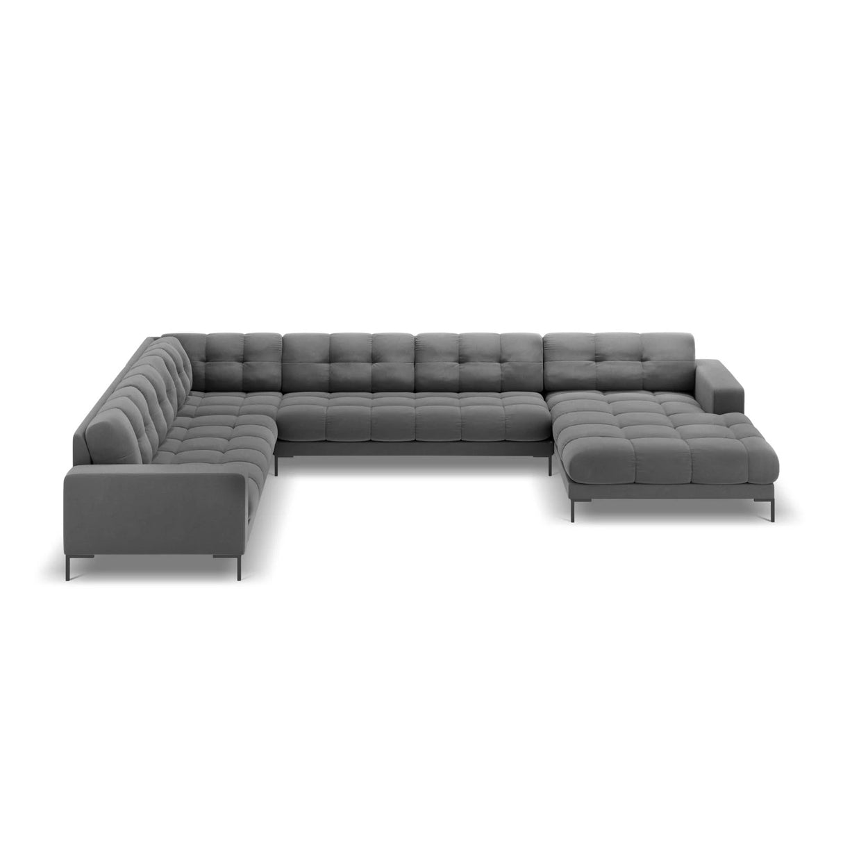 Mamaia 7-Sitzer Panorama-Ecksofa, Linke Seite, Metallbeine Schwarz, mit Bezug aus Samt (Blu13) in Hellgrau, 327x256 cm – Bild 4