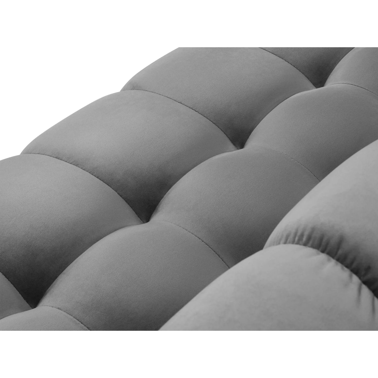 Mamaia 7-Sitzer Panorama-Ecksofa, Linke Seite, Metallbeine Schwarz, mit Bezug aus Samt (Blu13) in Hellgrau, 327x256 cm – Bild 6