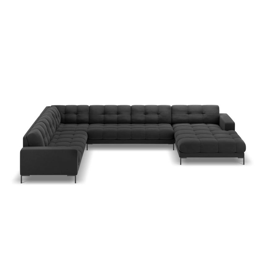 Mamaia 7-Sitzer Panorama-Ecksofa, Linke Seite, Metallbeine Schwarz, mit Bezug aus Samt (Blu18) in Dunkelgrau, 327x256 cm – Bild 4