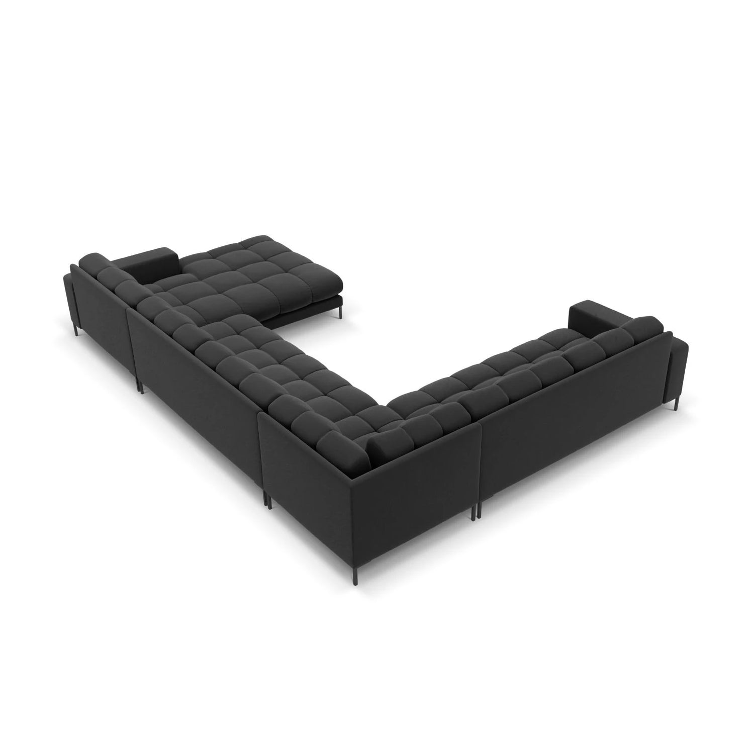 Mamaia 7-Sitzer Panorama-Ecksofa, Linke Seite, Metallbeine Schwarz, mit Bezug aus Samt (Blu18) in Dunkelgrau, 327x256 cm – Bild 5