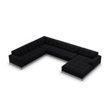 Mamaia 7-Sitzer Panorama-Ecksofa, Linke Seite, Metallbeine Schwarz, mit Bezug aus Samt (Blu19) in Schwarz, 327x256 cm – Bild 1